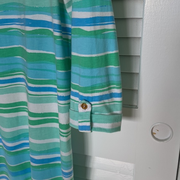 Lilly Pulitzer, blue and green striped three-quarter length sleeve dress. - Picture 4 of 5